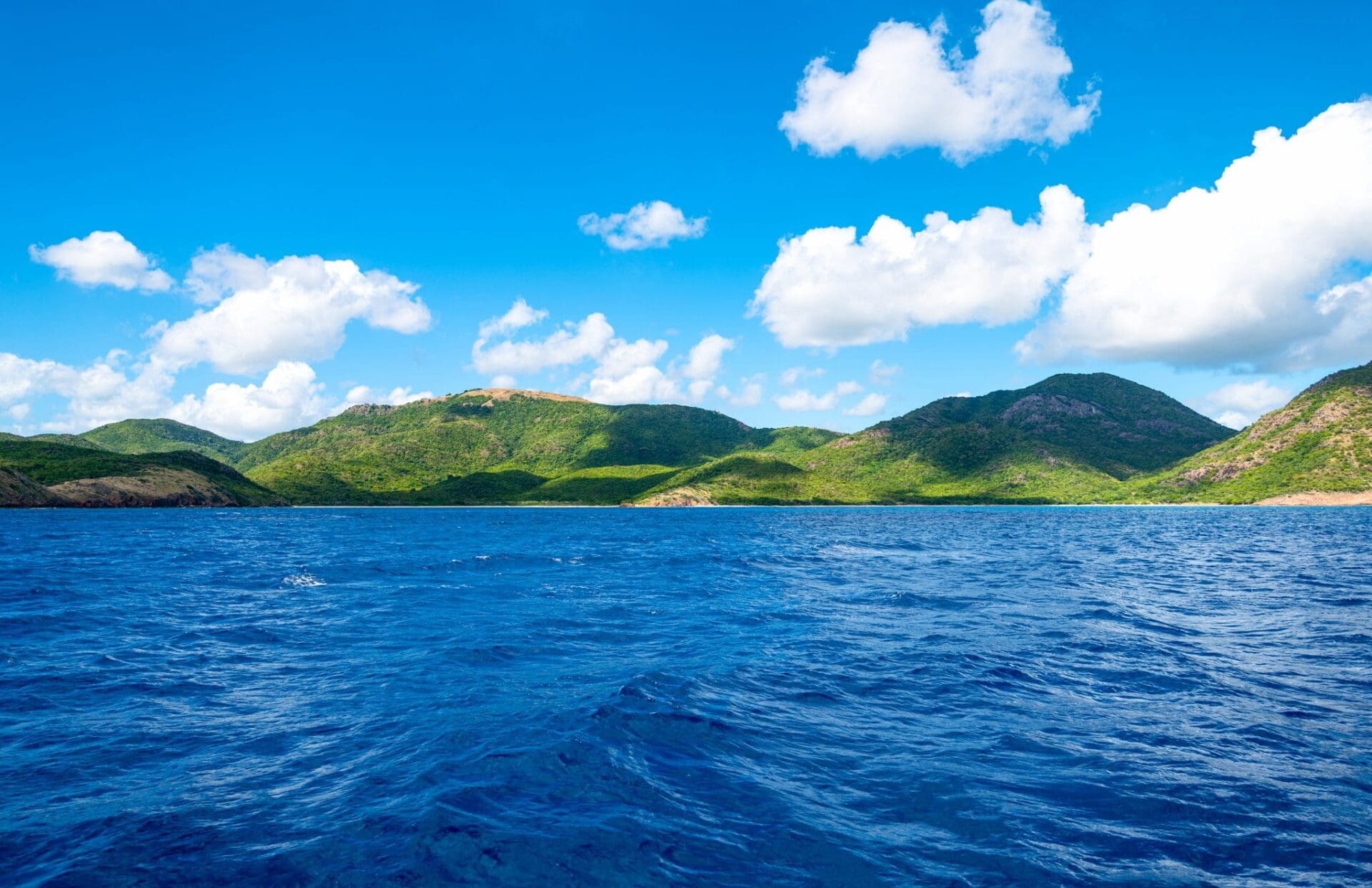 Caribbean islands, Antigua, the west coast of the island seen from the sea