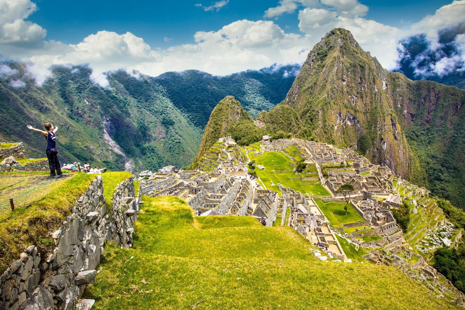 Machu Picchu Pueblo,  Peru - Jan 8, 2019:   Panoramic view on Ancient city of Machu Picchu in Peru. South America.