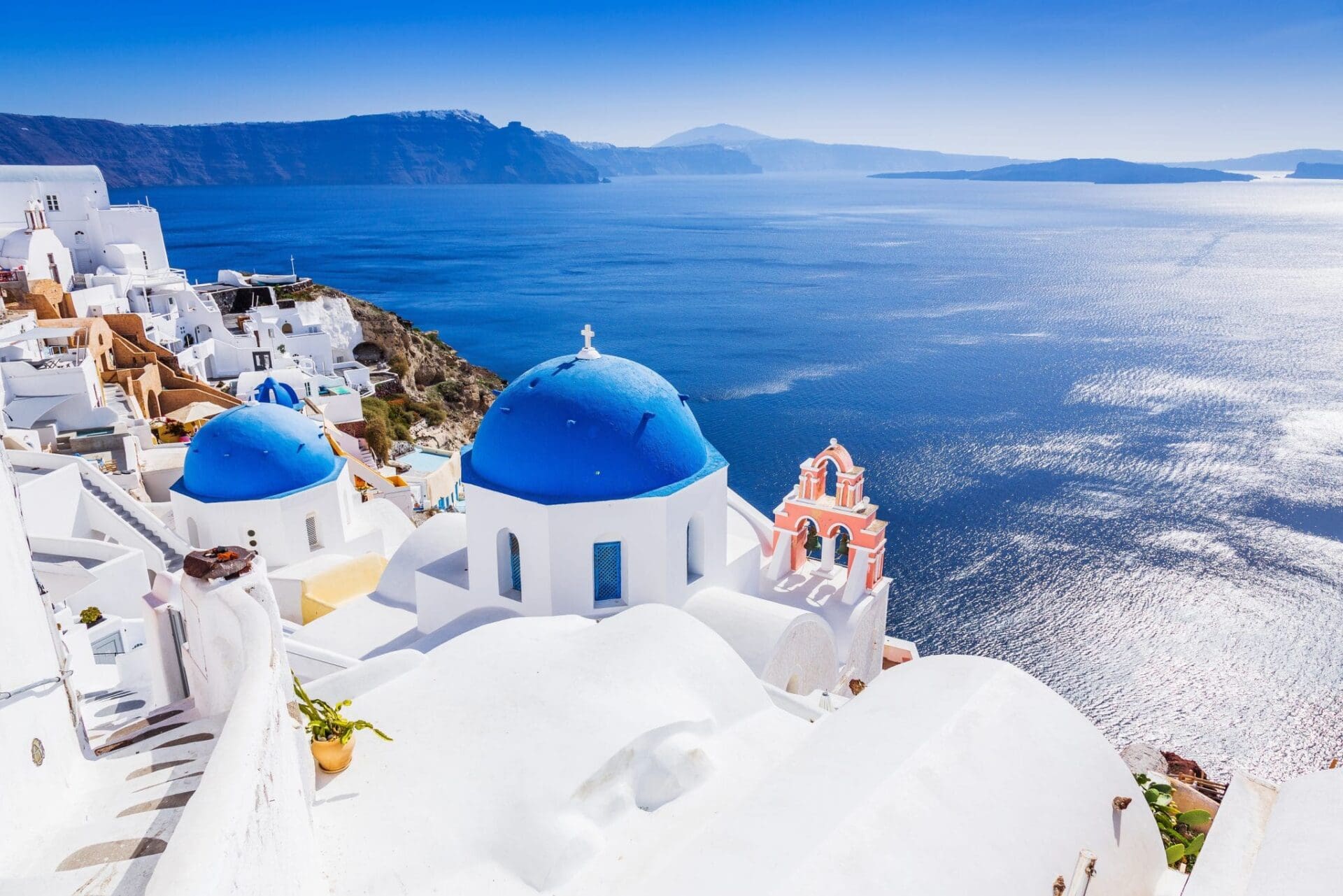 Santorini, Greece. The picturesque Oia village and Santorini caldera.