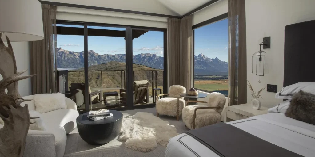 Hotel Yellowstone at Jackson Hole redefines mountain luxury. More resort than ranch there are plenty of "out West" adventures for luxury couples. 