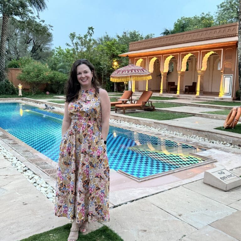 We did site visits at all our hotels in the places we visited and then some! This was a villa suite at the Oberoi Rajvilas in Jaipur- colorful and peacock-filled. 